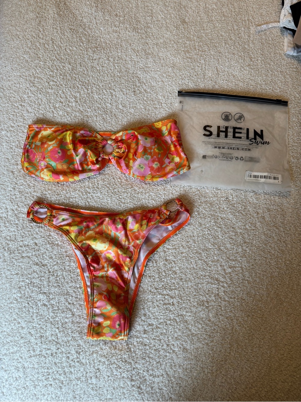 Never worn SHEIN Floral Bandeau Bikini Set - Orange & Pink - Picture 1 of 1